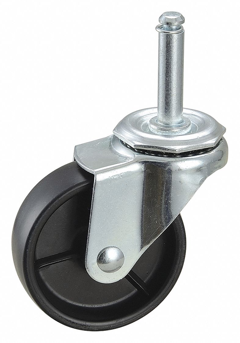 Stem Caster: Swivel, No Brake, 3 in Wheel Dia., 1 in Wheel Wd, 3 5/8 in Mounting Ht