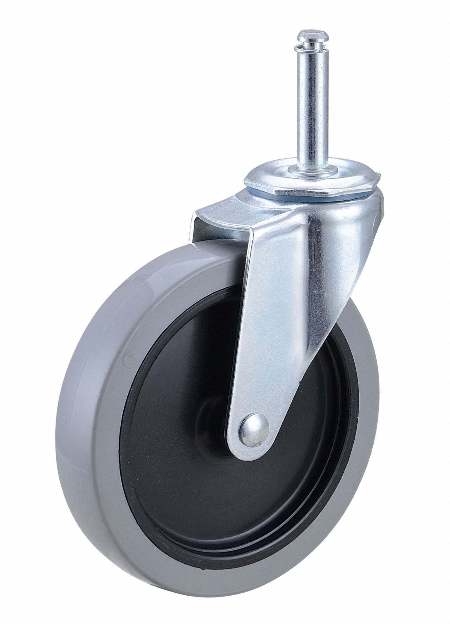 Stem Caster: Swivel, No Brake, 5 in Wheel Dia., 1 in Wheel Wd, Polyurethane, Plastic