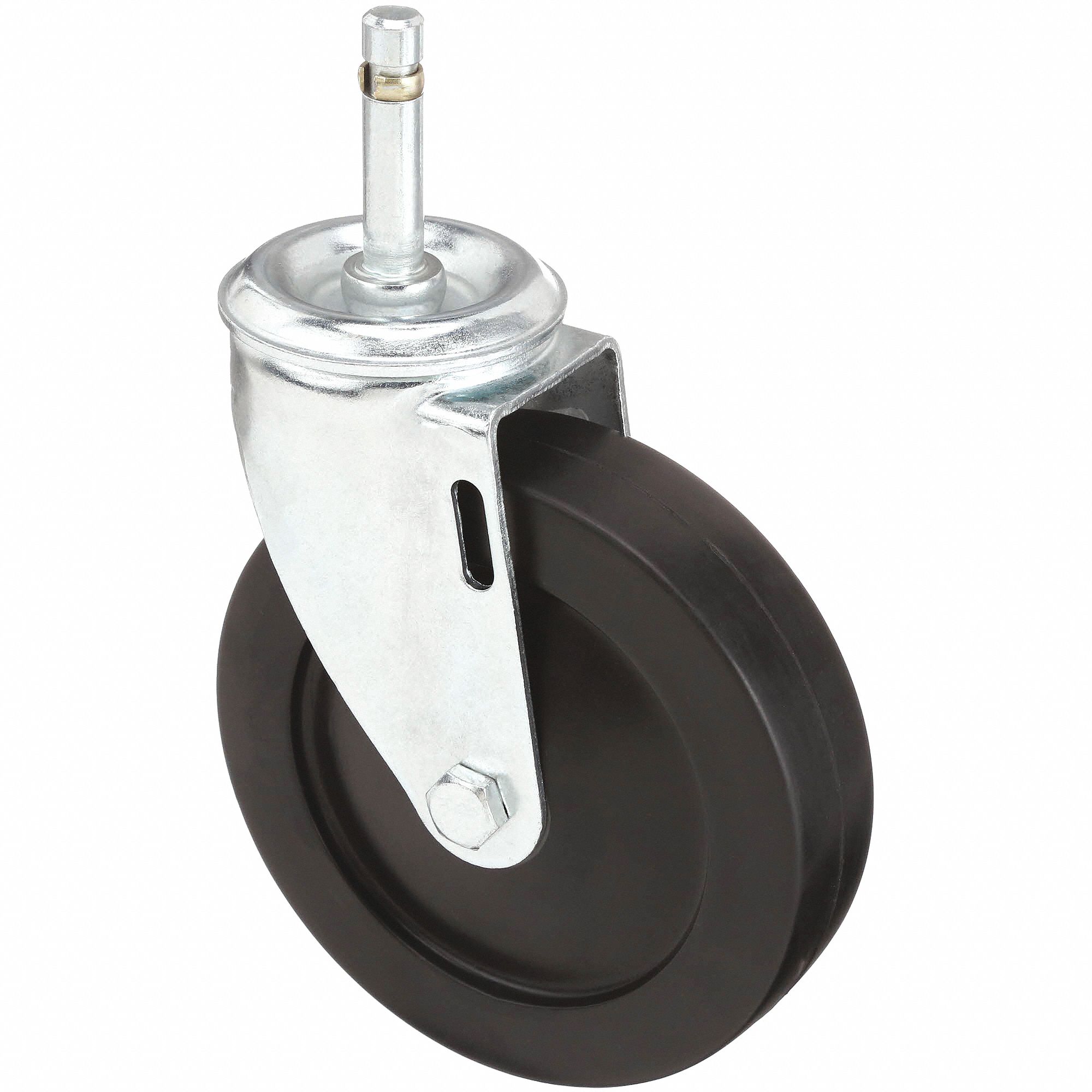 NSF-LISTED SANITARY FRICTION-RING STEM CASTER, 5 IN WHEEL DIA, 200 LB, RUBBER, STD