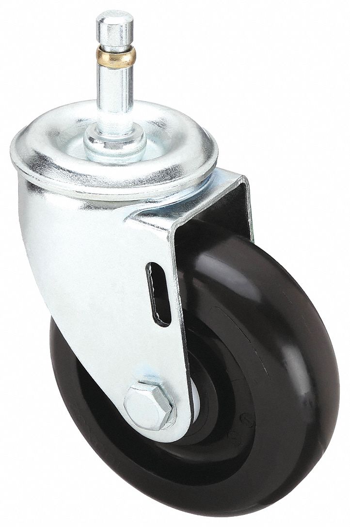 NSF-LISTED SANITARY FRICTION-RING STEM CASTER, 4 IN WHEEL DIA, 275 LB, POLYOLEFIN