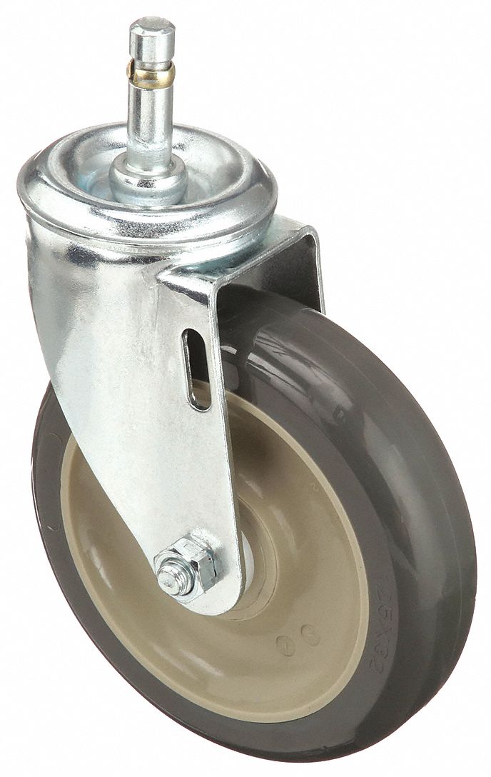 NSF-LISTED SANITARY FRICTION-RING STEM CASTER, 5 IN WHEEL DIA, 300 LB, POLYURETHANE