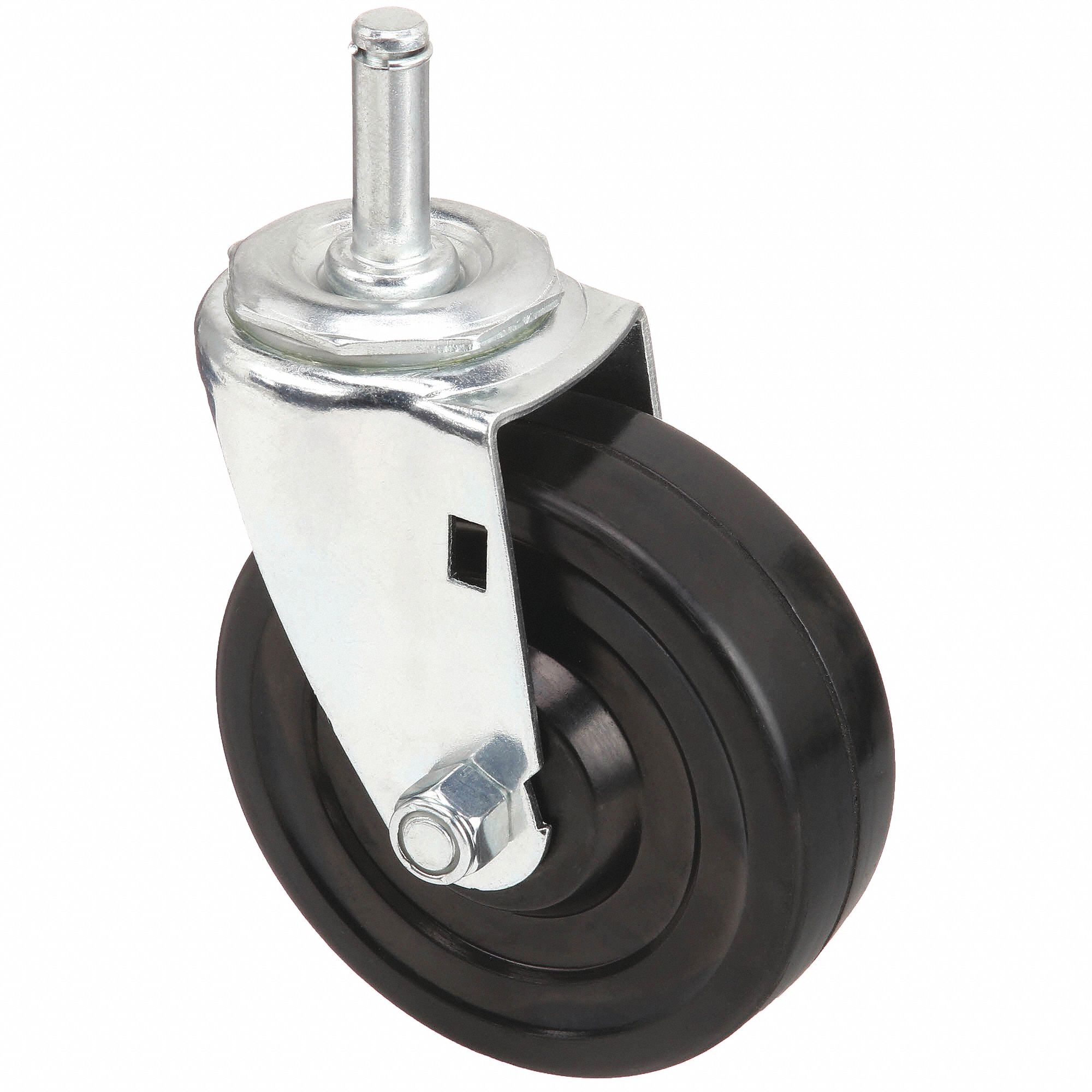 Stem Caster: Swivel, No Brake, 4 in Wheel Dia., 1 1/4 in Wheel Wd, Rubber, Rubber