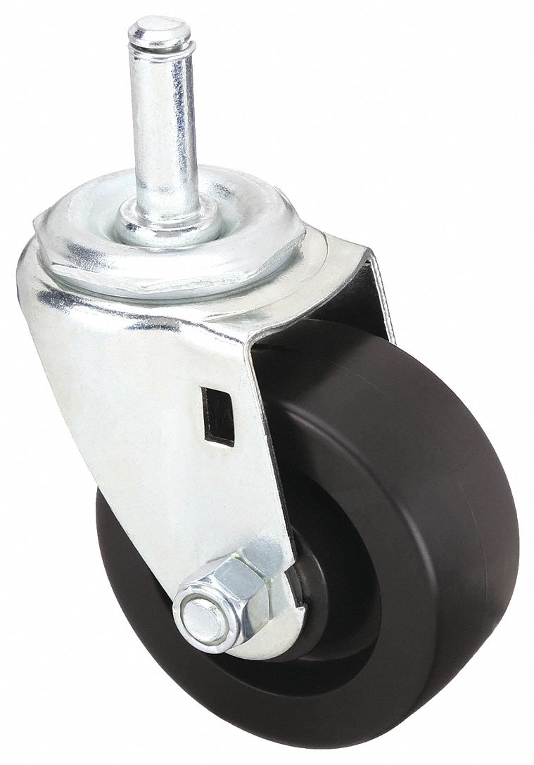 Stem Caster: Swivel, No Brake, 3 in Wheel Dia., 1 1/4 in Wheel Wd, Polyolefin, Black