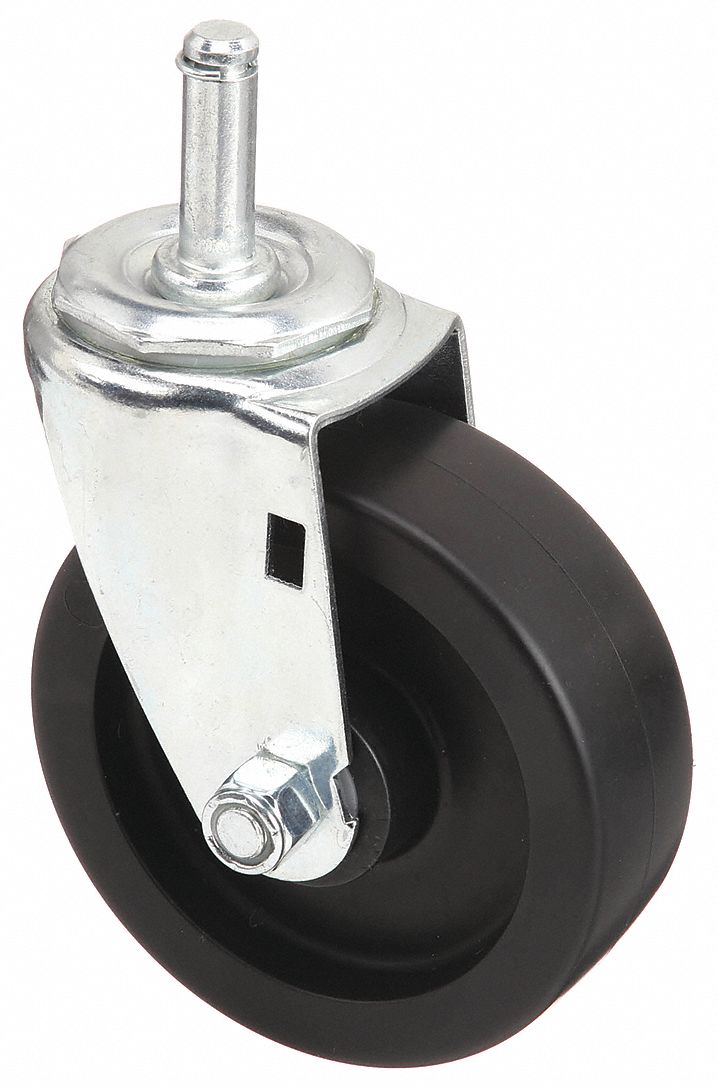 Stem Caster: Swivel, No Brake, 4 in Wheel Dia., 1 1/4 in Wheel Wd, Polyolefin, Black