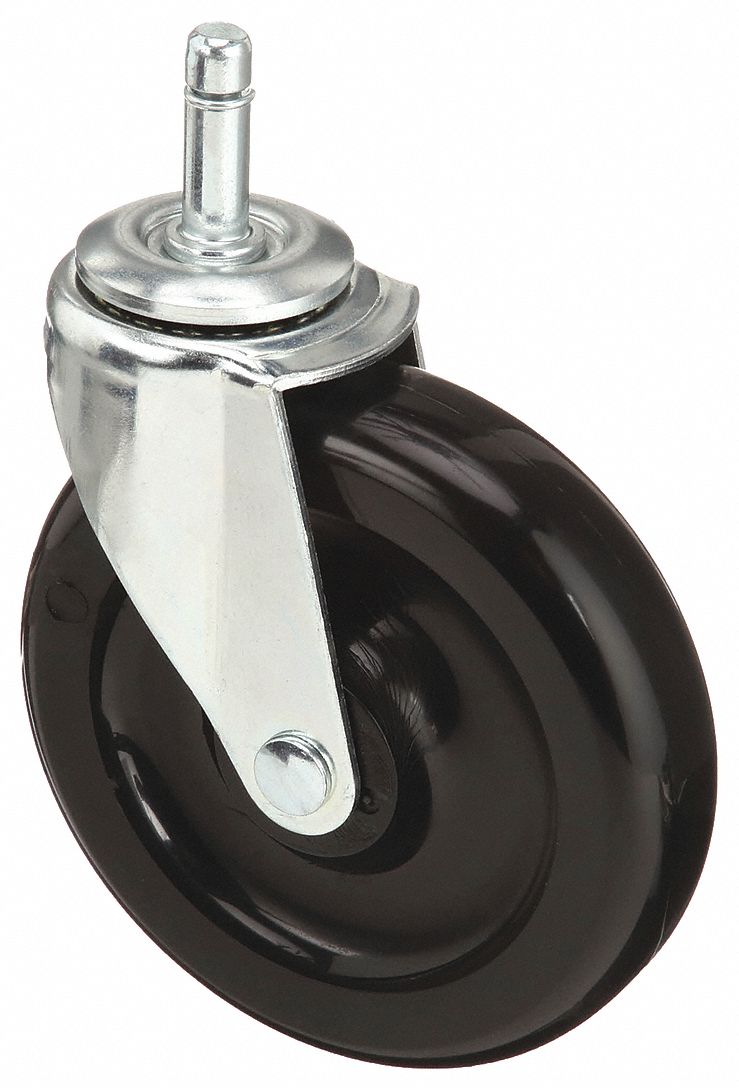 Stem Caster: Swivel, No Brake, 5 in Wheel Dia., 1 1/4 in Wheel Wd, Polyolefin, Black