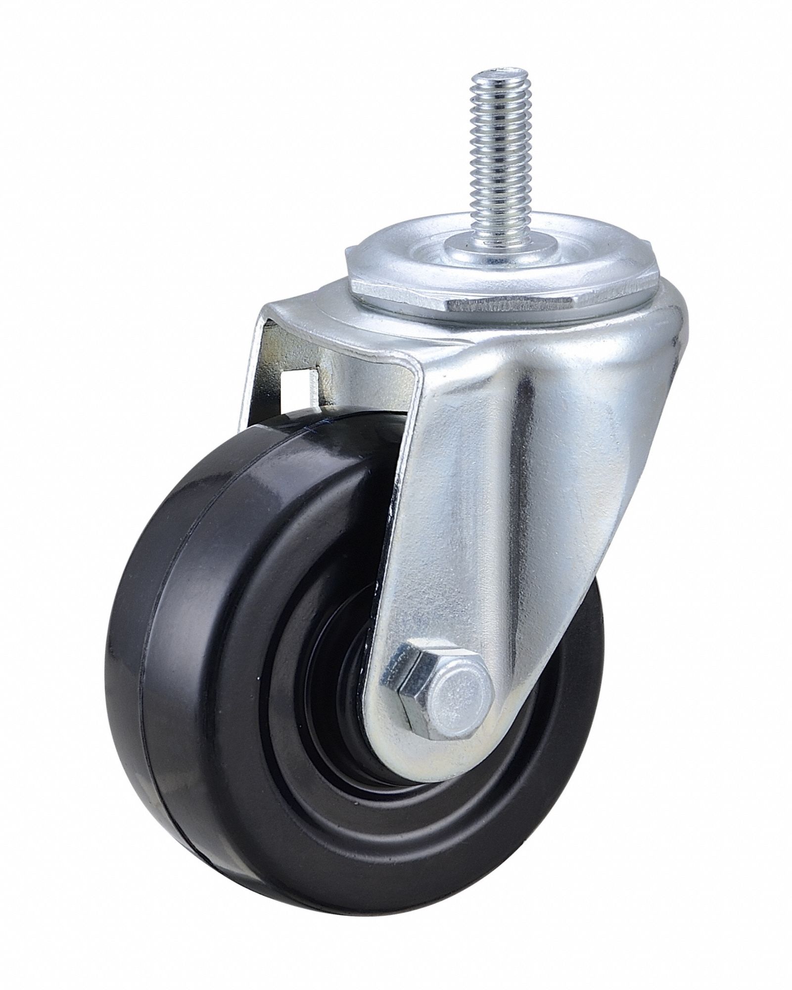 Stem Caster: Swivel, 3 in Wheel Dia., 1 1/4 in Wheel Wd, Rubber, 1 in Stem Lg