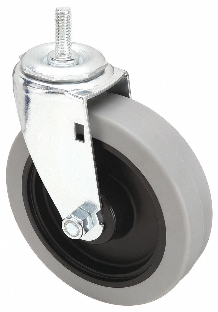 Stem Caster: Swivel, 5 in Wheel Dia., 1 1/4 in Wheel Wd, Polyurethane, 1 in Stem Lg