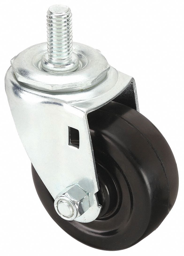 Stem Caster: Swivel, 3 in Wheel Dia., 1 1/4 in Wheel Wd, Rubber, 1 in Stem Lg