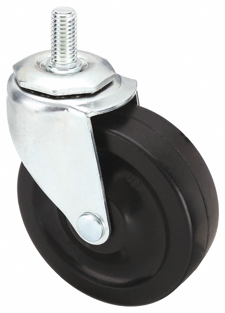 Stem Caster: Swivel, 4 in Wheel Dia., 1 1/4 in Wheel Wd, Rubber, 1 in Stem Lg