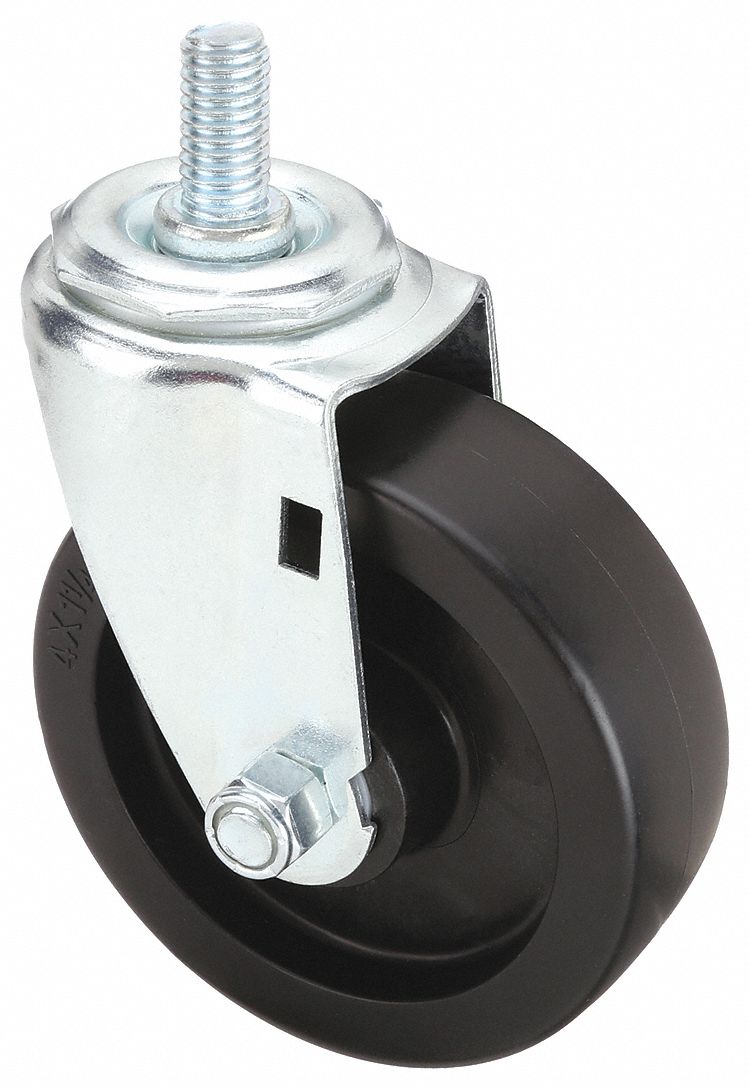 Stem Caster: Swivel, 4 in Wheel Dia., 1 1/4 in Wheel Wd, Polyolefin, 1 in Stem Lg