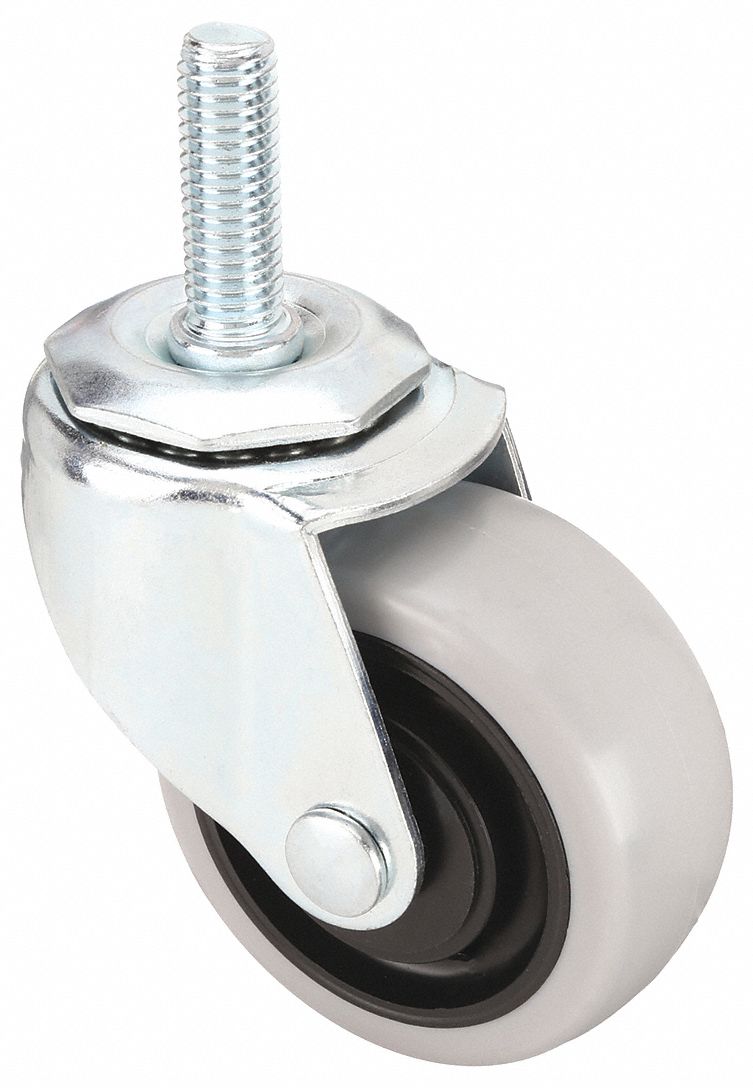 Stem Caster: Swivel, 3 in Wheel Dia., 1 1/4 in Wheel Wd, Polyurethane, 1 in Stem Lg