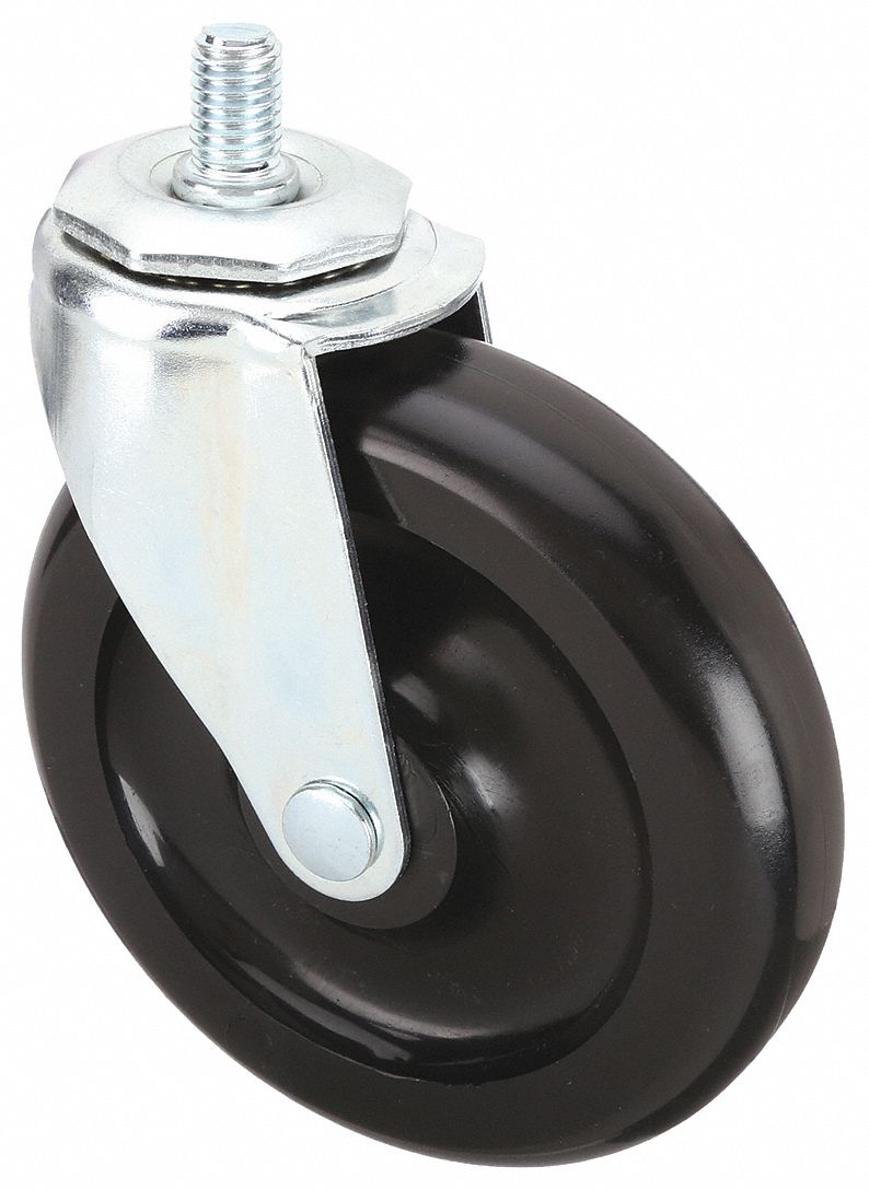 Stem Caster: Swivel, 5 in Wheel Dia., 1 1/4 in Wheel Wd, Polyolefin, 3/4 in Stem Lg