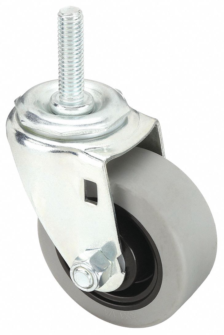 Stem Caster: Swivel, 3 in Wheel Dia., 1 1/4 in Wheel Wd, Polyurethane, Light Duty