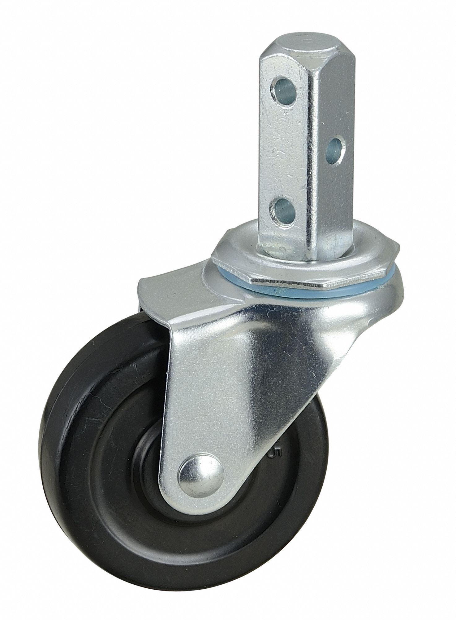 Stem Caster: Swivel, 3 in Wheel Dia., 1 in Wheel Wd, Rubber, 3/4 in Stem Dia., Steel
