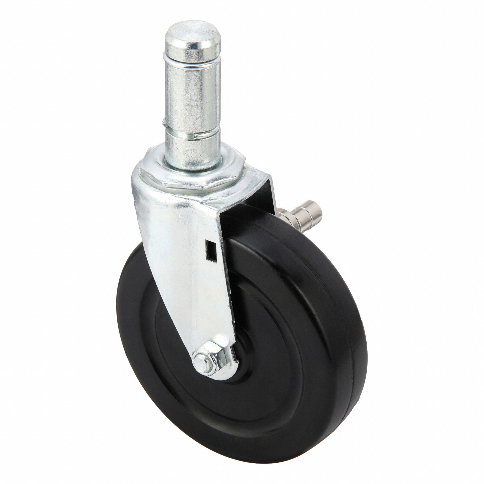 Stem Caster: Swivel, No Brake, 5 in Wheel Dia., 1 1/4 in Wheel Wd, Rubber, Rubber