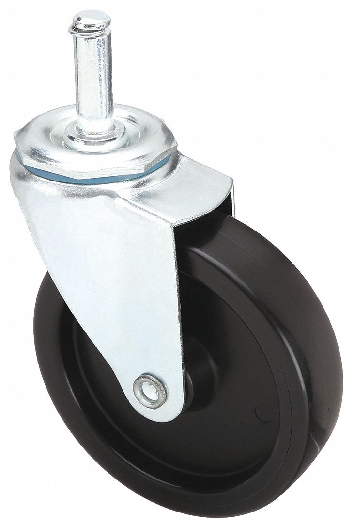 Stem Caster: Swivel, No Brake, 4 in Wheel Dia., 1 in Wheel Wd, Polyolefin, Plastic