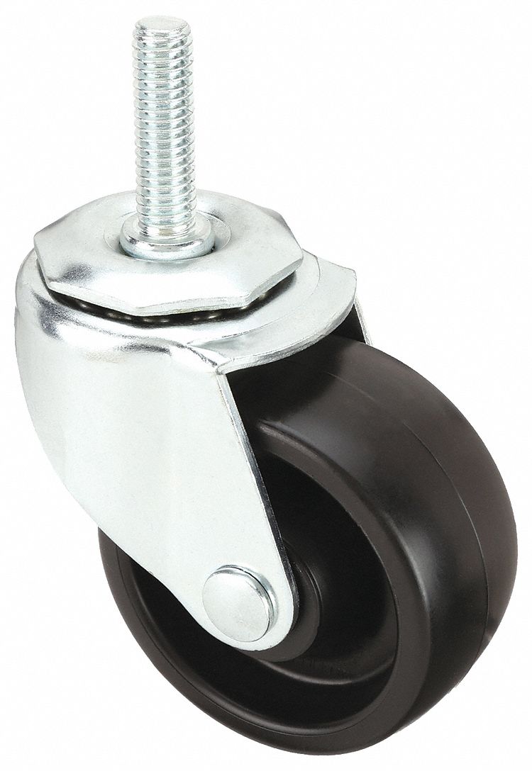 Stem Caster: Swivel, 3 in Wheel Dia., 1 1/4 in Wheel Wd, Polyolefin, Light Duty