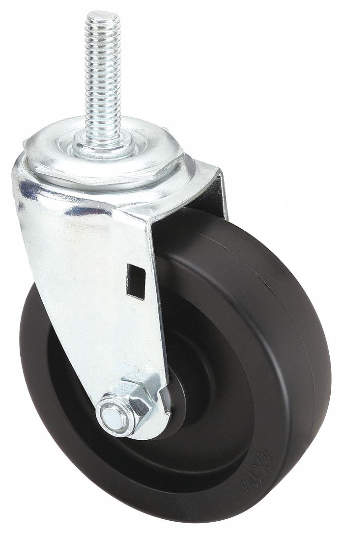 Stem Caster: Swivel, 4 in Wheel Dia., 1 1/4 in Wheel Wd, Polyolefin, Light Duty