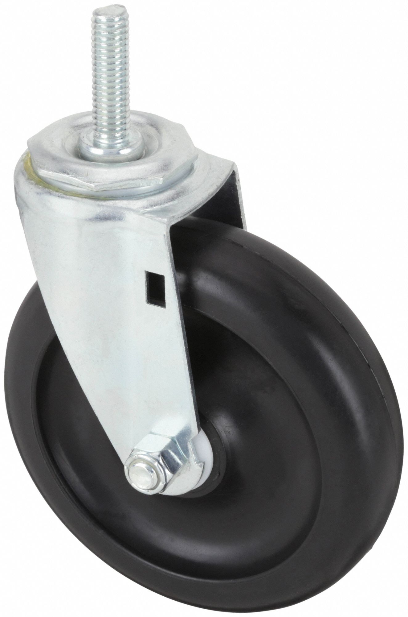 Stem Caster: Swivel, 5 in Wheel Dia., 1 1/4 in Wheel Wd, Polyolefin, Light Duty