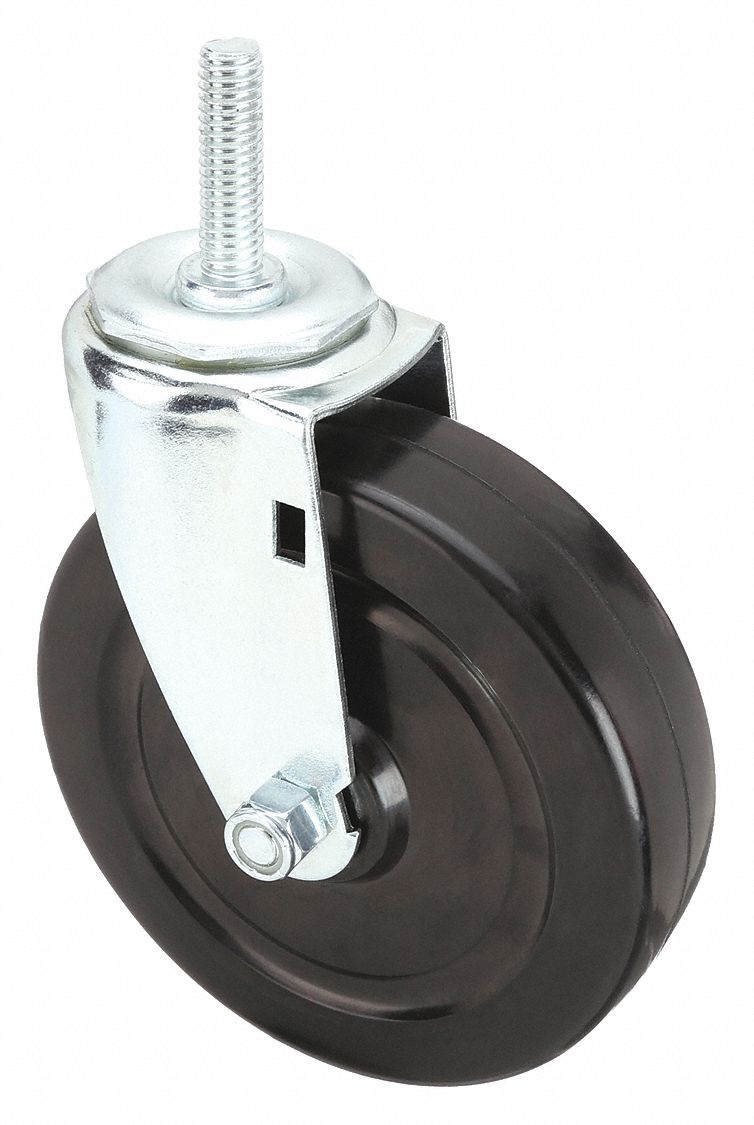 Stem Caster: Swivel, 5 in Wheel Dia., 1 1/4 in Wheel Wd, Rubber, 1 1/2 in Stem Lg