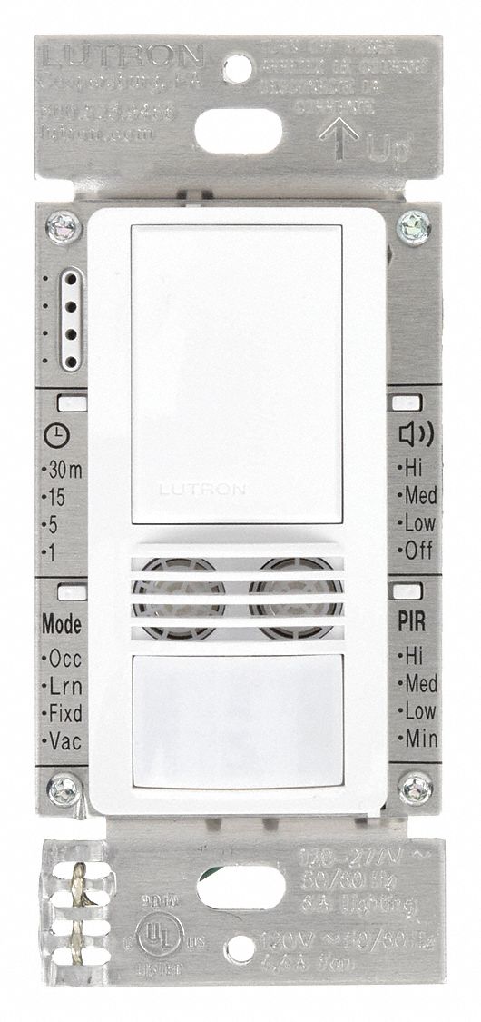 Occupancy Sensor: Occupancy/Vacancy, Fluorescent/Halogen/Incandescent/LED, Hard Wired, White