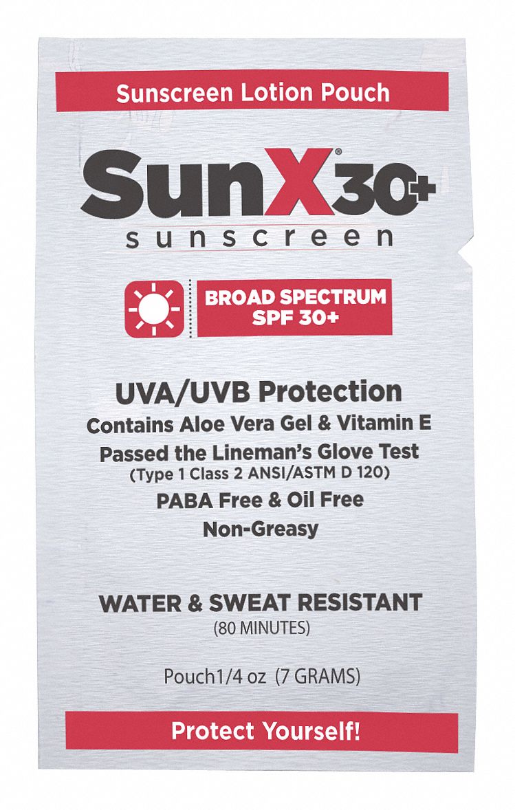 Sunscreen Packet: Lotion, Box/Wrapped Packets, 0.25 oz, 300 Count, Aloe Vera/Vitamin E, 300 PK