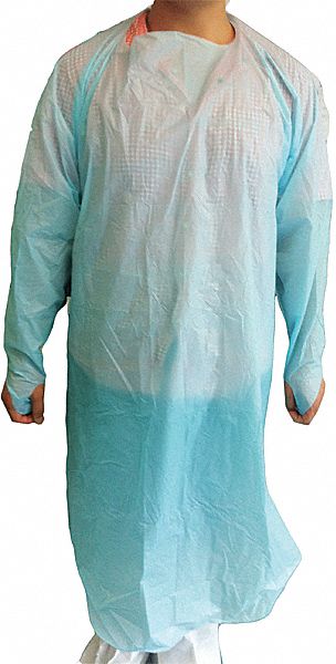 Gown: Elastic, Partially Open Back, Polyethylene, Blue, Universal, Tie, 15 PK