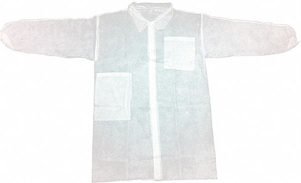 DISPOSABLE LAB COAT, POLYPROPYLENE, WHITE, MANDARIN COLLAR, 25 PK, S