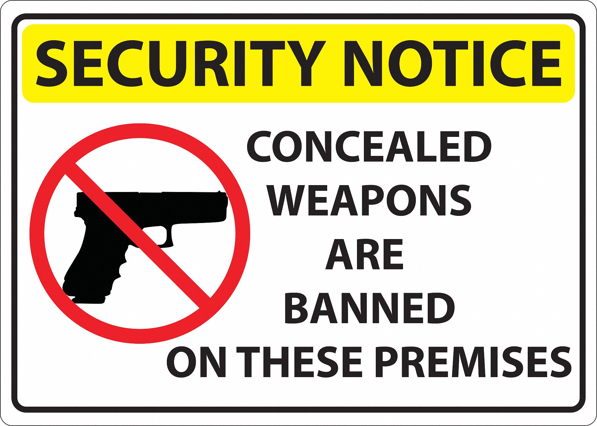 Concealed Carry Sign: Aluminum, Mounting Holes Sign Mounting, 10 in x 14 in Nominal Sign Size