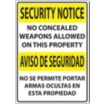 Security Notice/Aviso De Seguridad: No Concealed Weapons Allowed On This Property/No Se Permite Portar Armas Ocultas En Esta Propiedad Signs