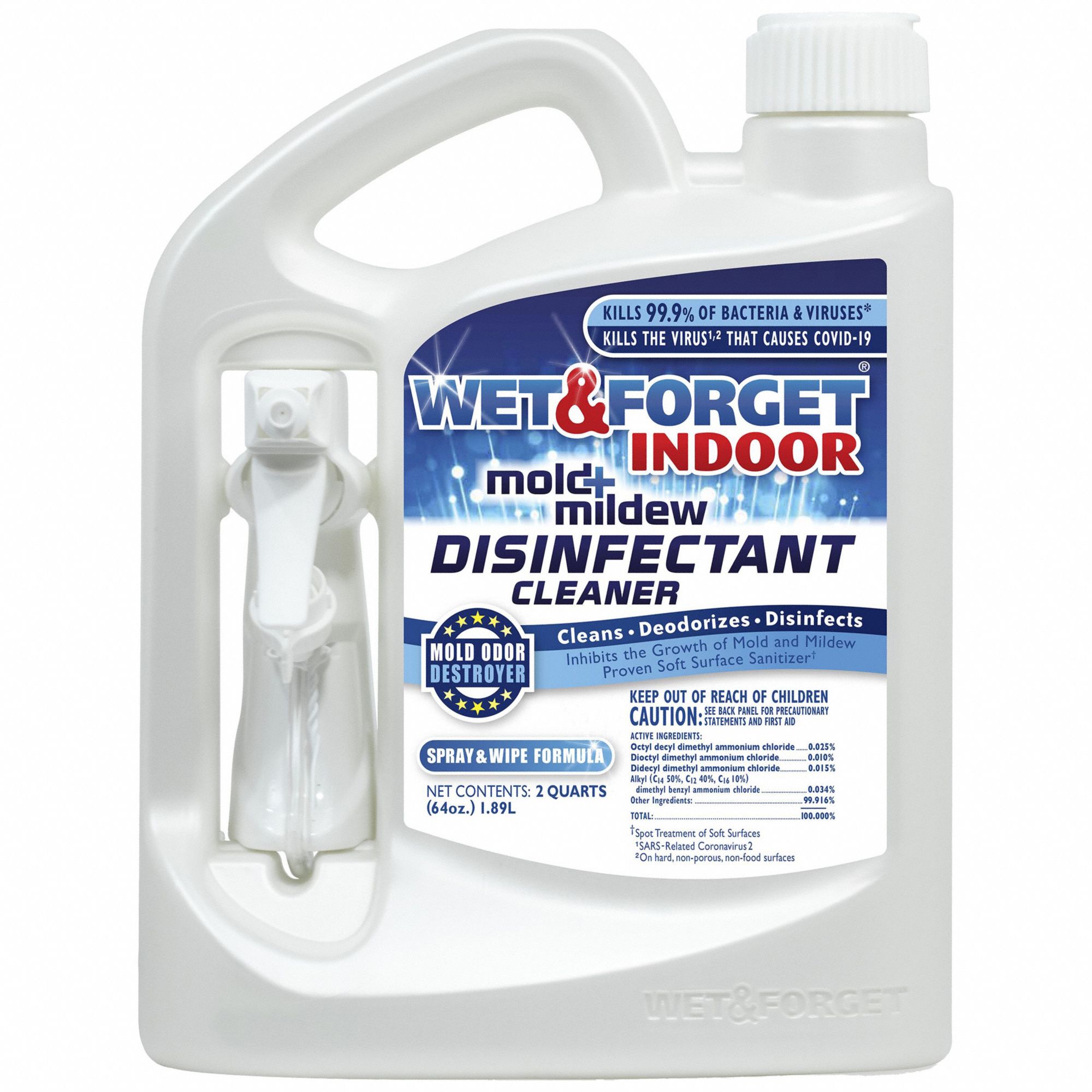 Mold and Mildew Disinfectant: Jug, 0.5 gal Container Size, Ready to Use, Liquid