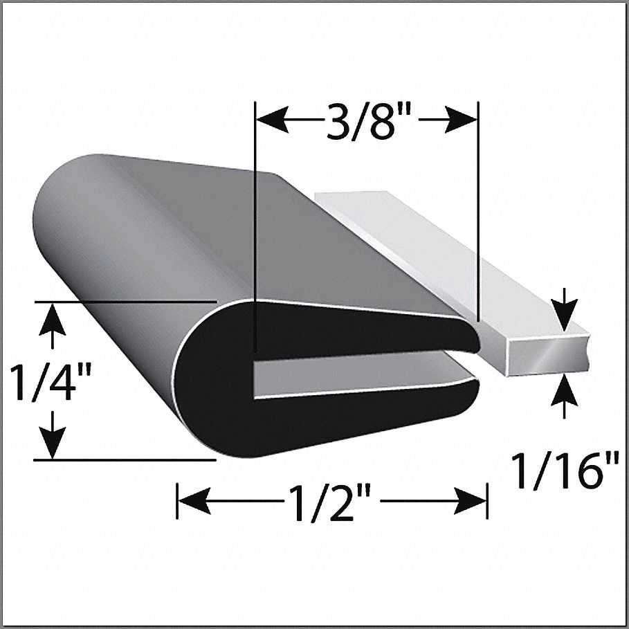 TRIMLOK TRIM SEAL, ROUNDED EDGE, 1/16 IN GAP, BLACK, 0.5 IN LEG, 500