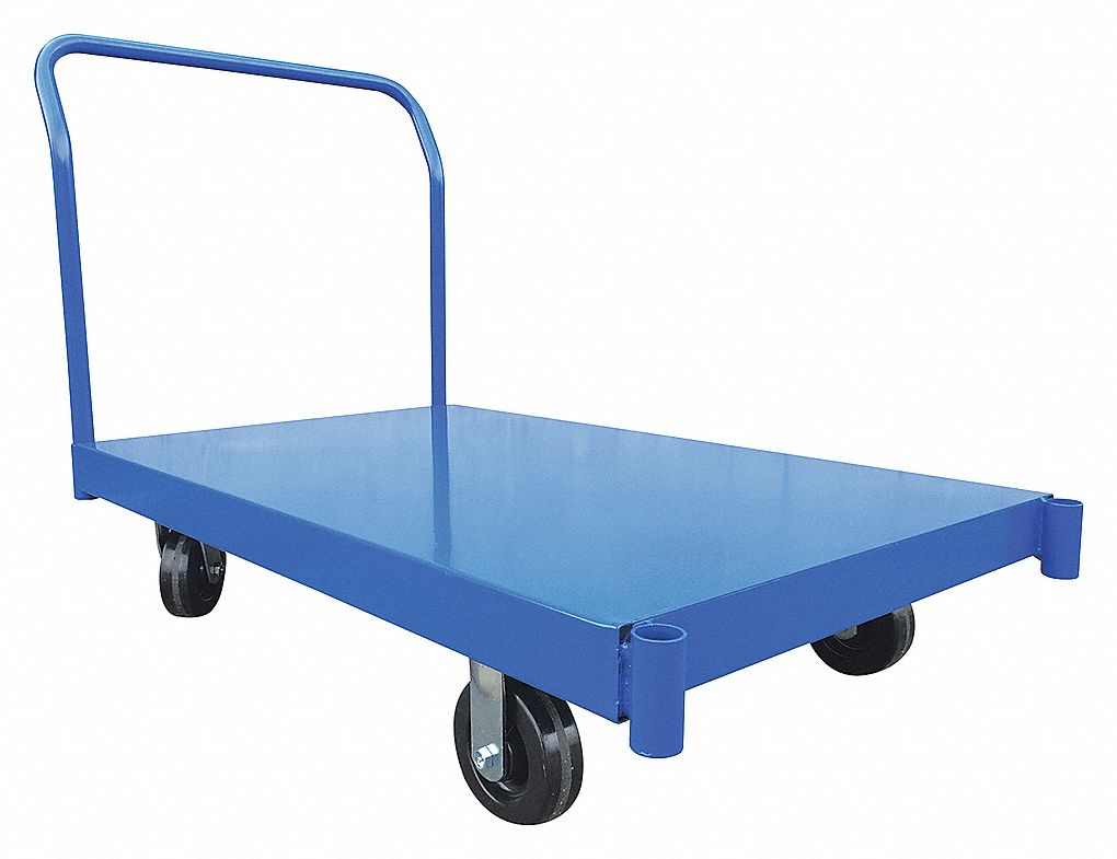 PLATFORM TRUCK, BLUE, 30X36X64 IN, POWDER COATED STEEL, 1,200 LB LOAD CAPACITY, 5 IN WHEEL, 14 GA, REMOVABLE LOOP HANDLE