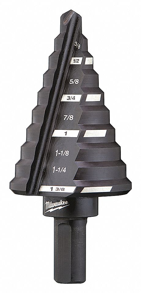 MILWAUKEE STEP DRILL BIT, 10 HOLE SIZES, ¼ IN TO 1⅜ IN, ⅛ IN