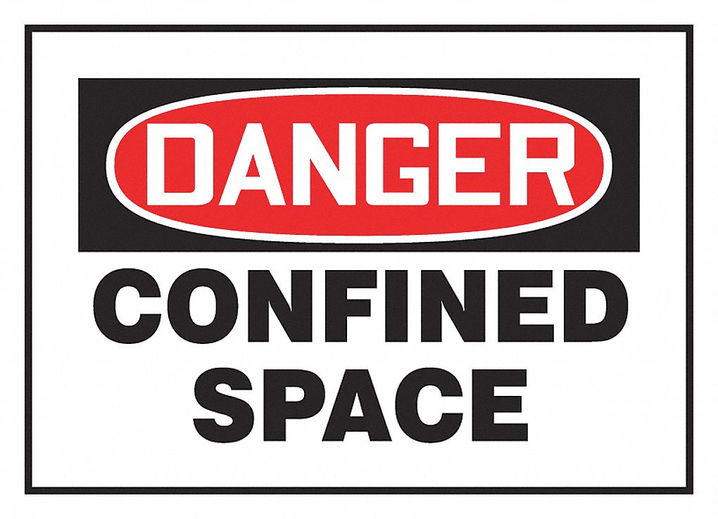 CONFINED SPACE DANGER SIGN, MAGNETIC ON STEEL, RED/BLK/WHT, 7X10 IN, VINYL