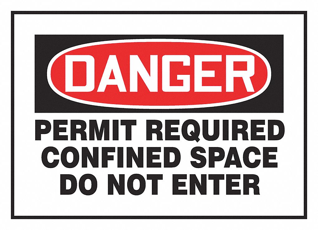 PERMIT REQUIRED CONFINED SPACE DANGER SIGN, MAGNETIC ON STEEL, RED/BLK/WHT, 7X10 IN, VINYL