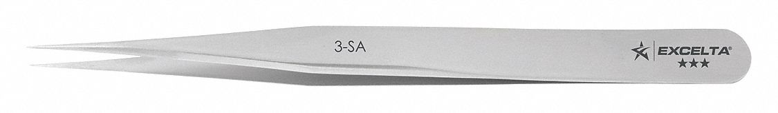Tweezers: Stainless Steel, Point, Straight Tip, 0.1 mm Tip Thick