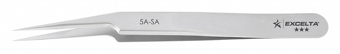 Tweezers: Stainless Steel, Point, Offset Tip, 0.08 mm Tip Thick