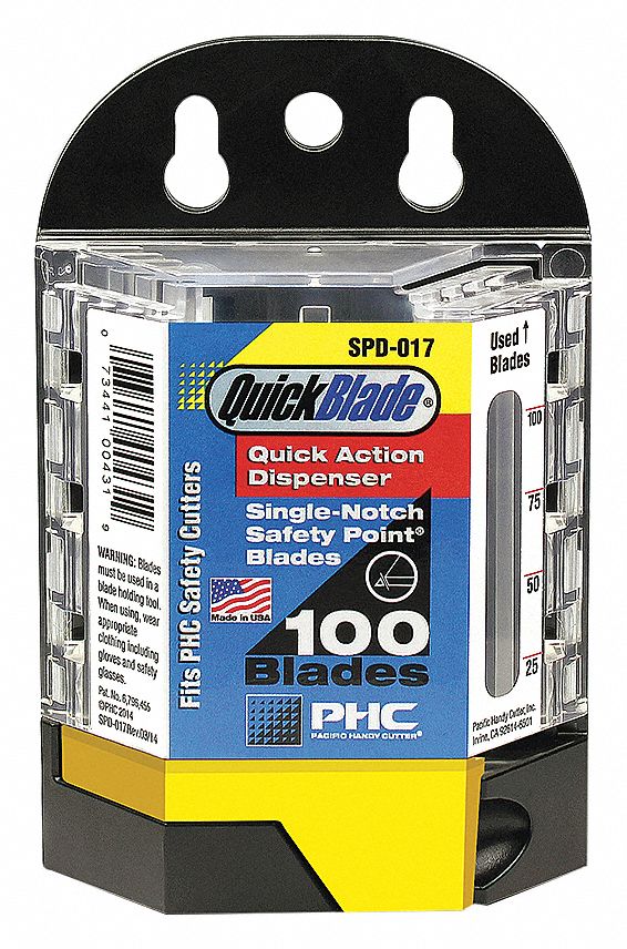 SAFETY POINT BLADE DISPENSER, 1 11/16 IN BLADE L, 3 IN BLADE W, 100 PK