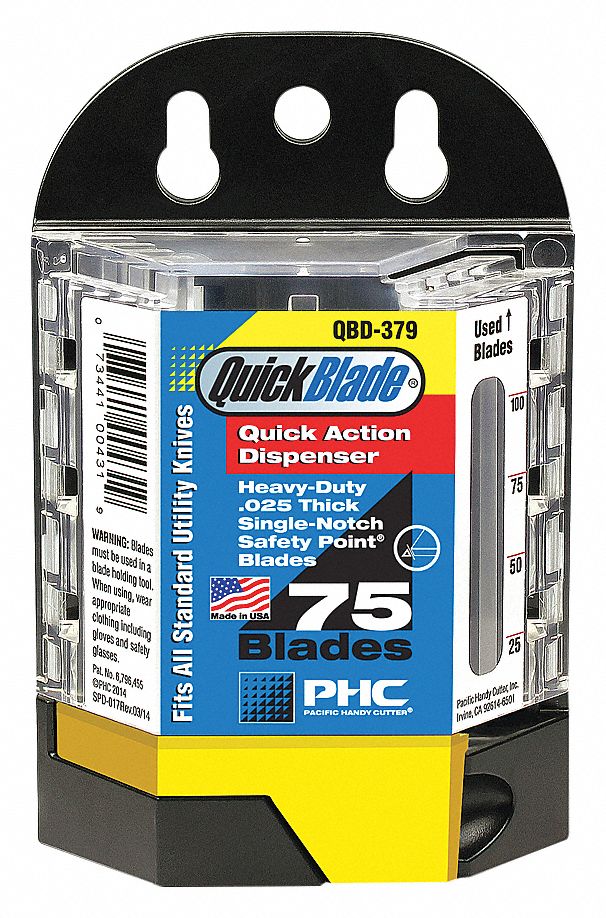 UTILITY BLADE, 2 1/4 IN BLADE L, 3/4 IN BLADE W, 4MUX5, STEEL, 75 PK