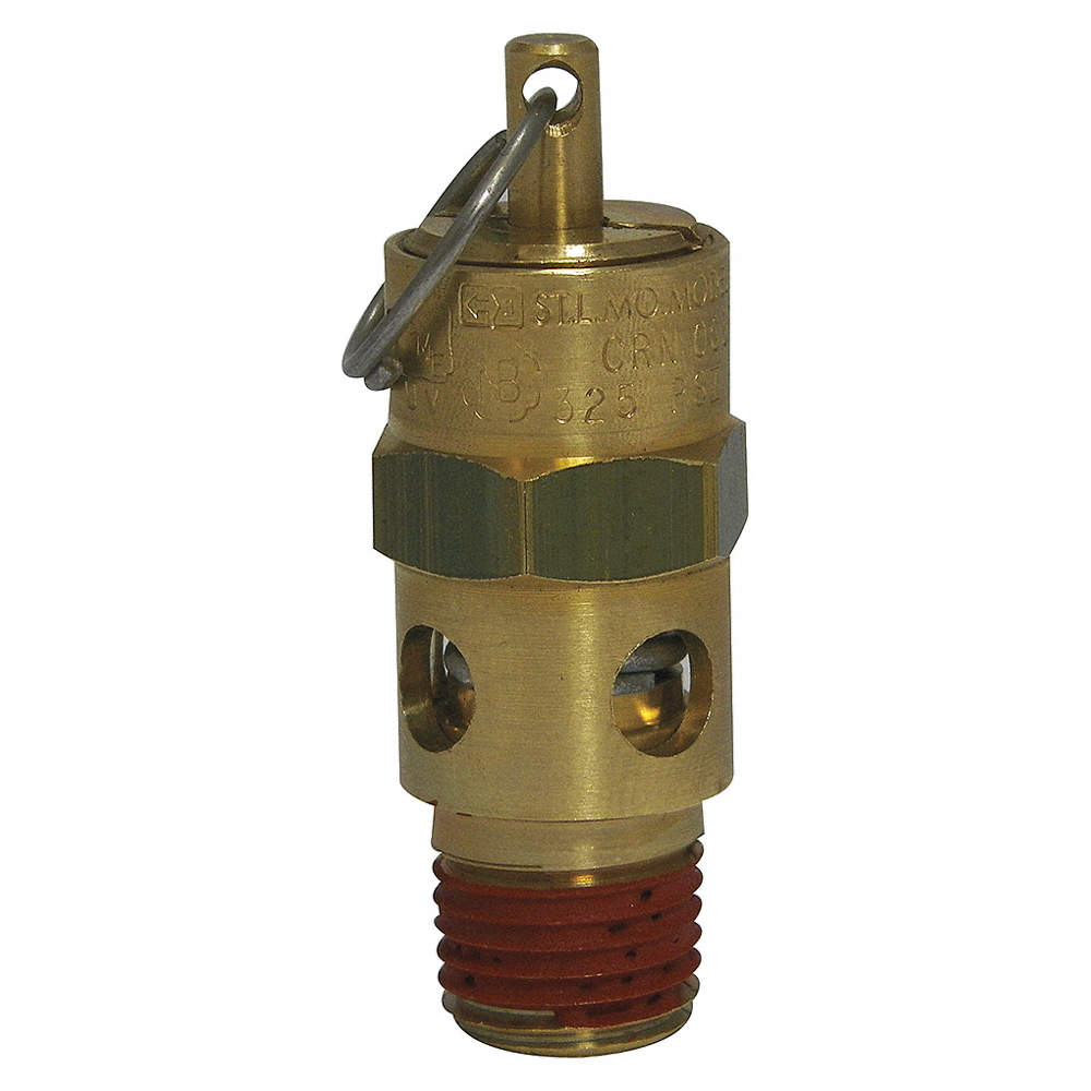 All Brass Construction 1/4 NPT 250 Degree F Max Temperature 35 psi Midwest Control ST25-35 ASME Soft Seat Safety Valve 