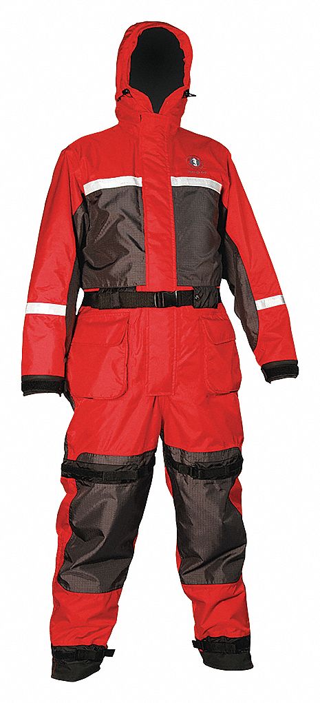 INTEGRITY HX FLOTATION SUIT, 3-POCKET/REFLECTIVE TAPE, SIZE LARGE, RED/BLACK