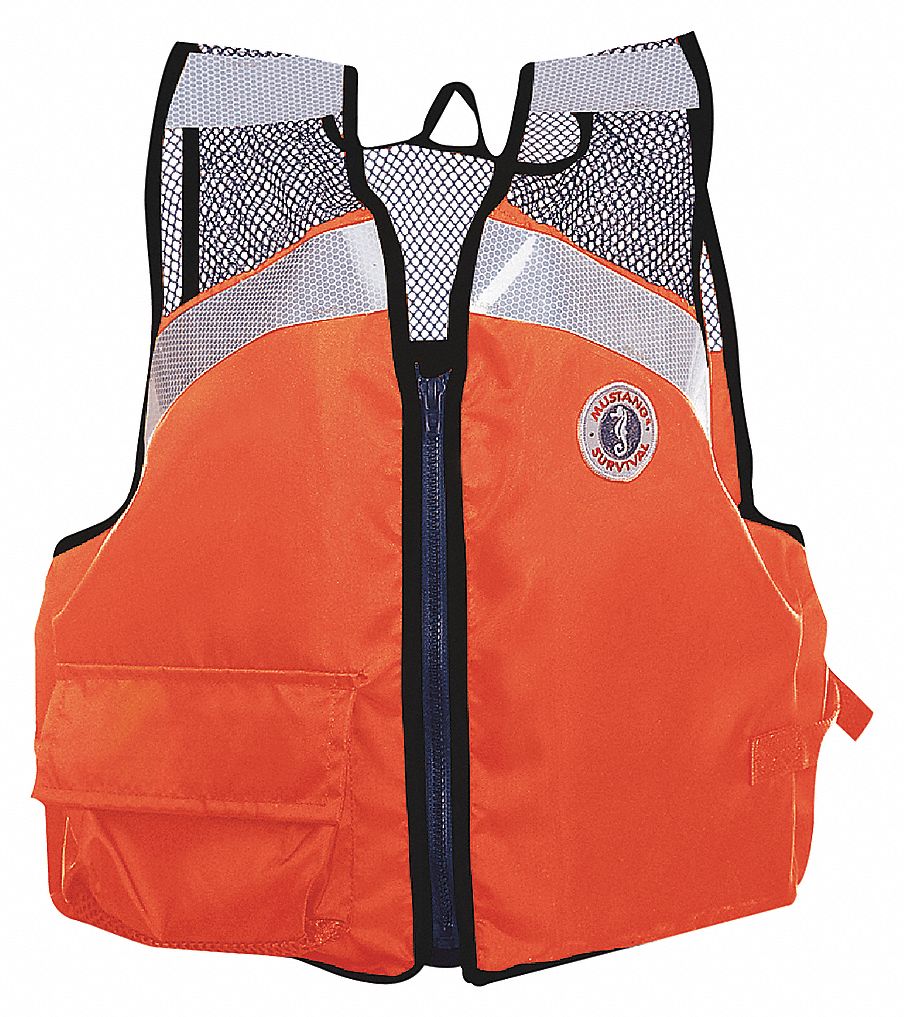 MUSTANG SURVIVAL INDUSTRIAL FLOTATION VEST, ORNG, SZ L/XL, 42 TO 50 IN  CHEST, MESH SHOULDERS/REFLECTIVE TAPE - Life Jackets and PFDs -  MUSMV1255T1-2L/XL