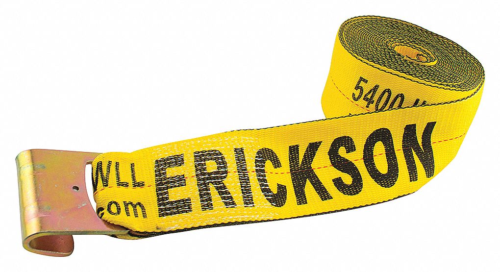 ERICKSON WINCH STRAP, FLAT HOOK, BREAK 16200 LB, LOAD 5400 LB, YELLOW, 40  FT X 4 IN - Cargo Tie Downs - ESN58703