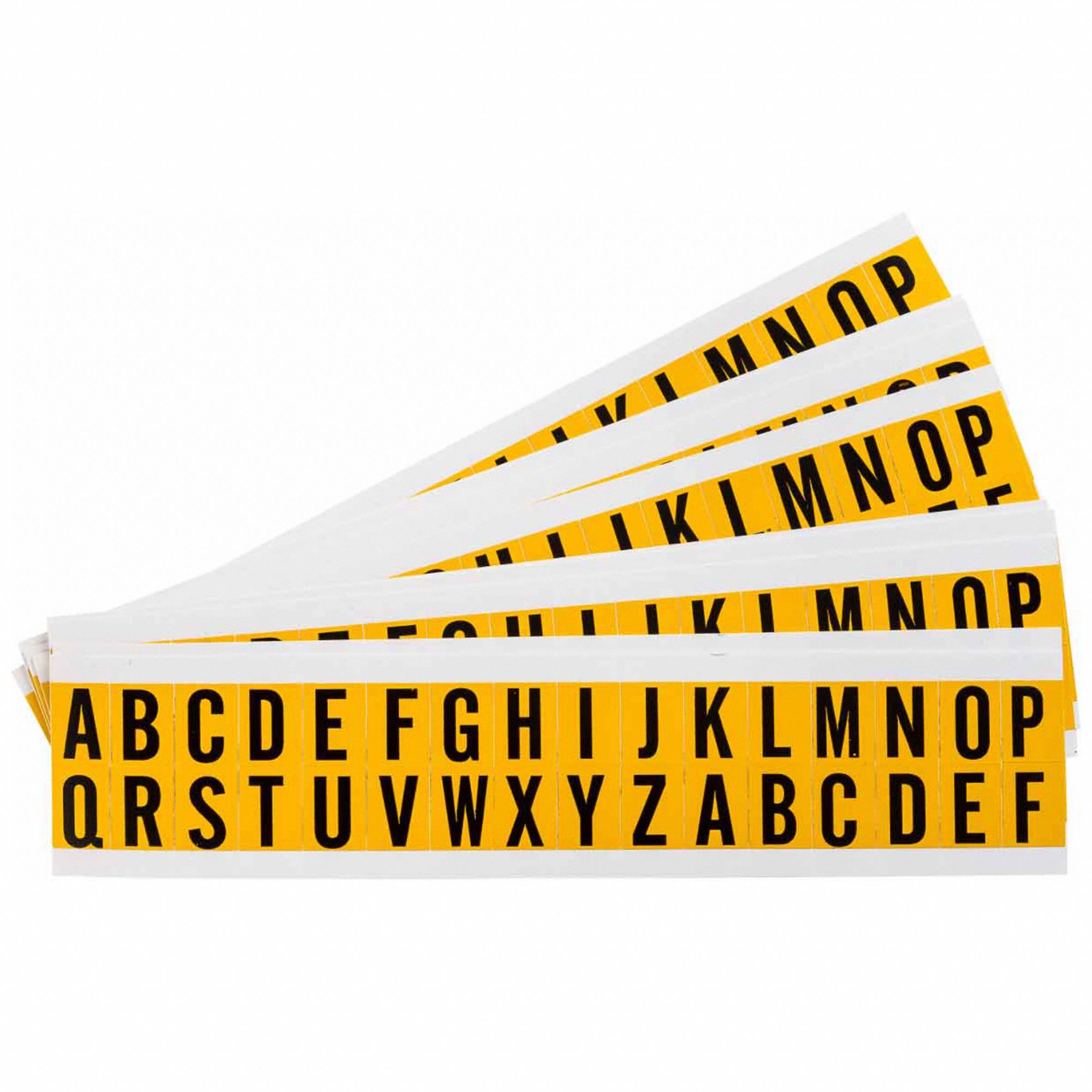 Letter Label Set: 5/8 in Character Ht, Indoor/Outdoor, Non-Reflective, Gothic, Black, A to Z, 25 PK