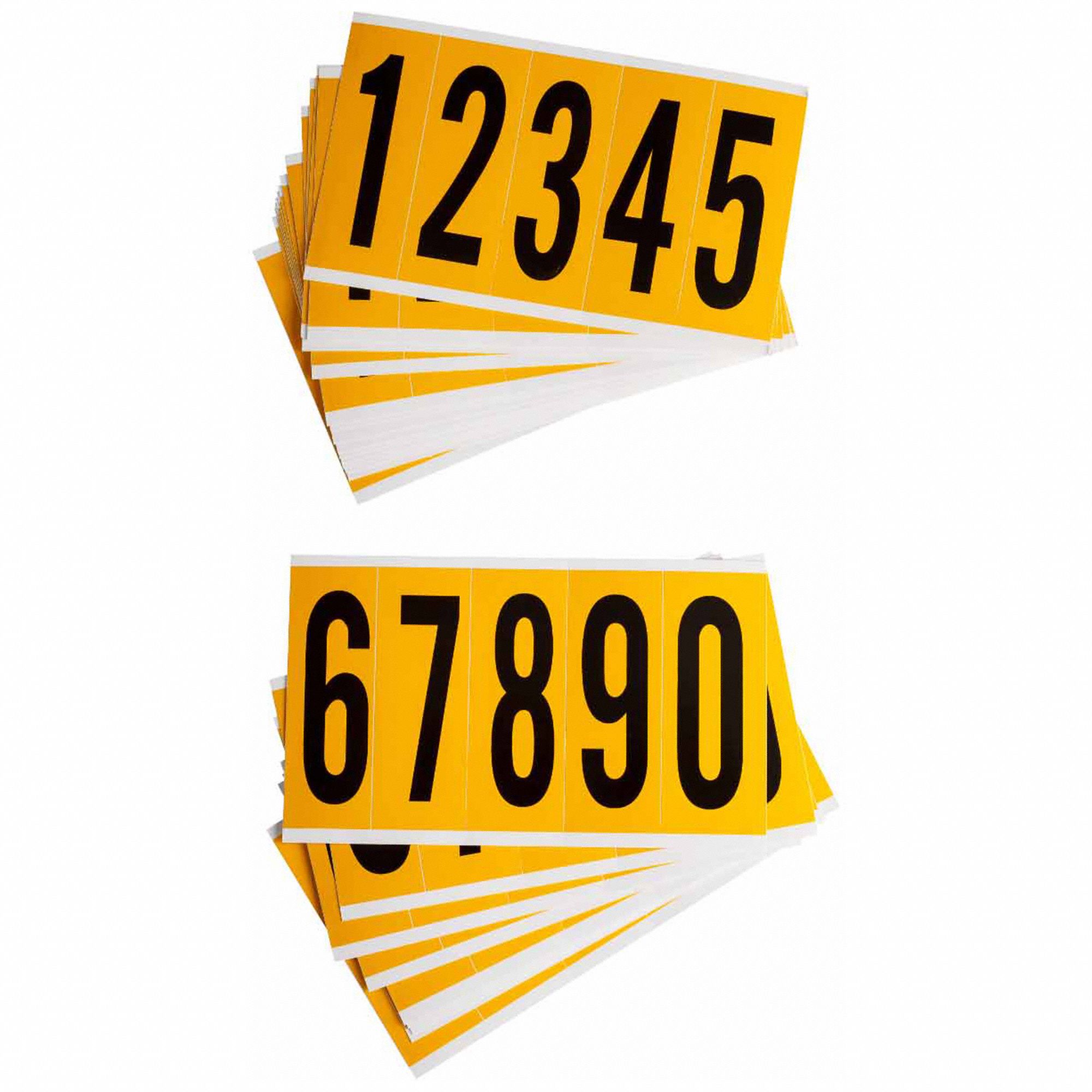 Number Label Set: 3 7/8 in Character Ht, Indoor/Outdoor, Non-Reflective, Gothic, Black, 0 to 9