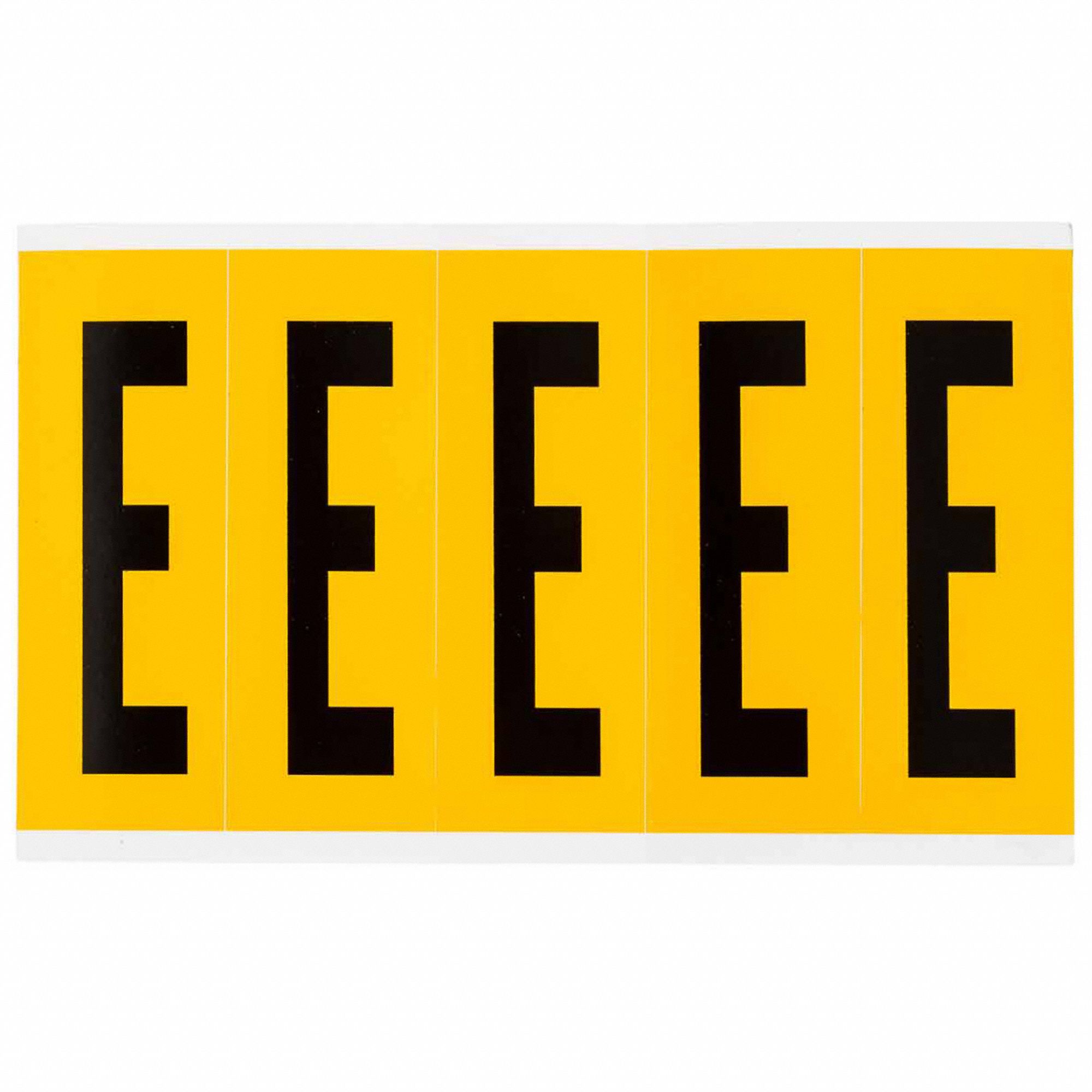 Letter Label: 3 7/8 in Character Ht, Indoor/Outdoor, Non-Reflective, Gothic, Black, E, Die Cut