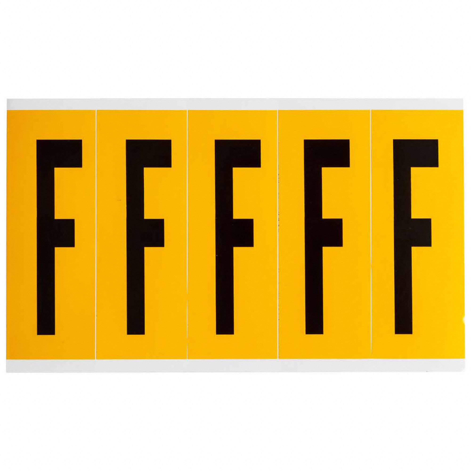 Letter Label: 3 7/8 in Character Ht, Indoor/Outdoor, Non-Reflective, Gothic, Black, F, Die Cut