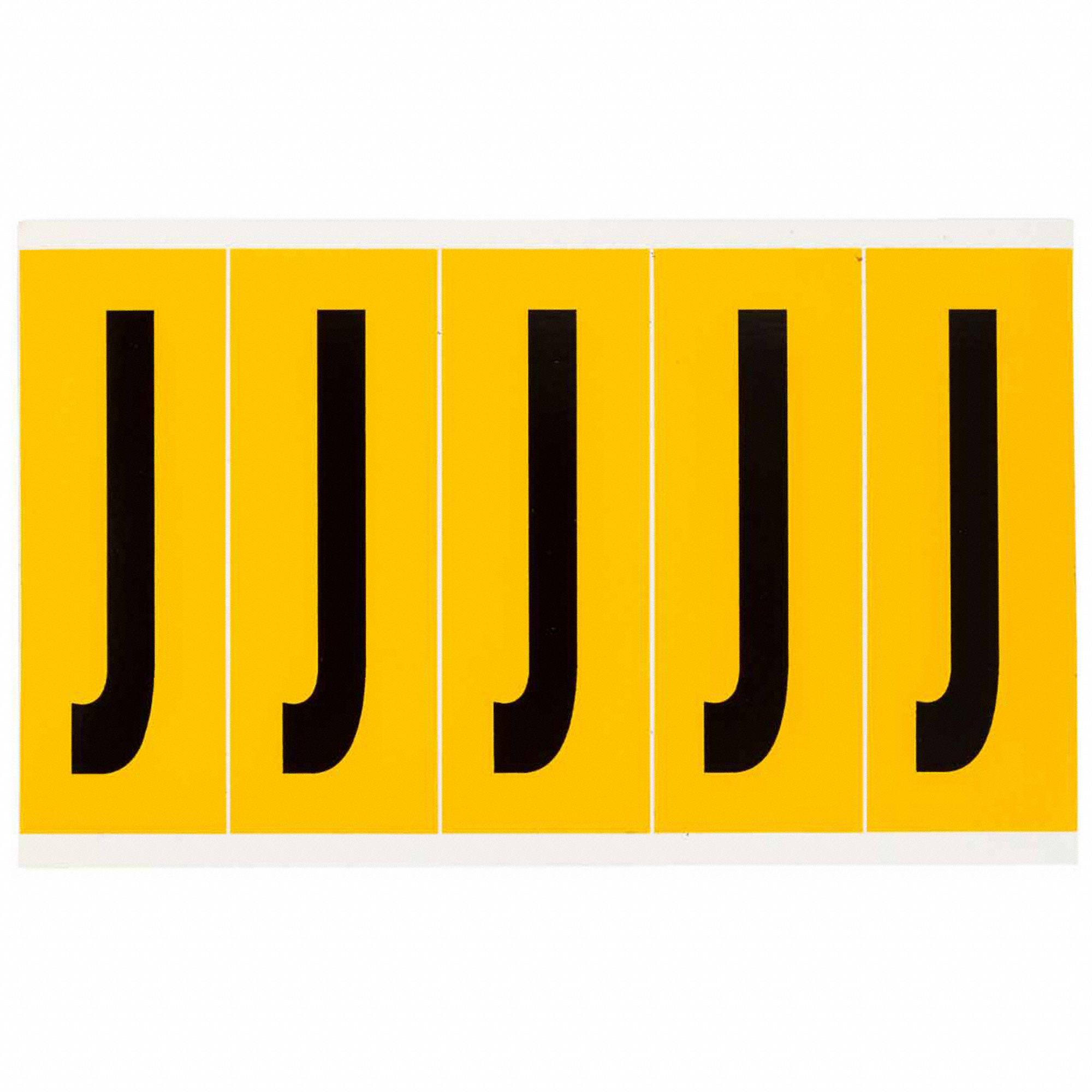 Letter Label: 3 7/8 in Character Ht, Indoor/Outdoor, Non-Reflective, Gothic, Black, J, Die Cut