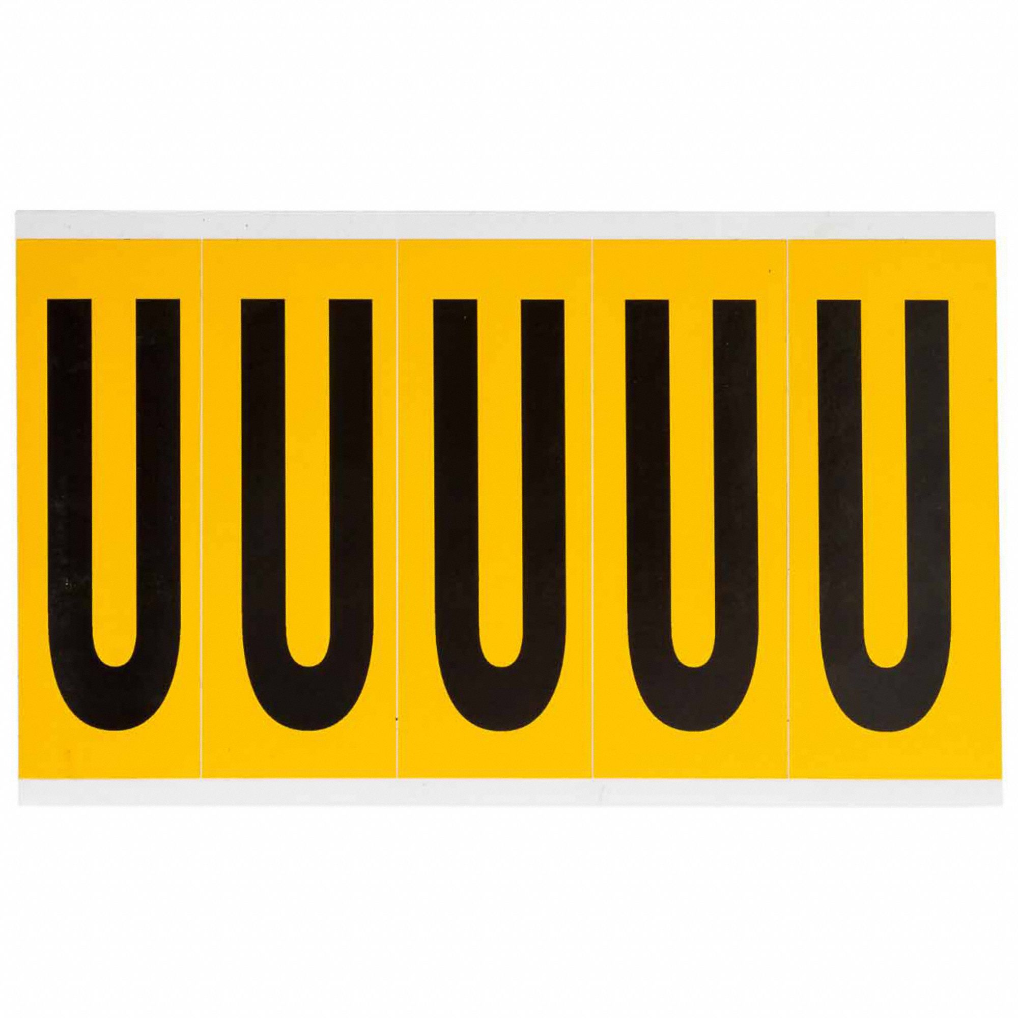 Letter Label: 3 7/8 in Character Ht, Indoor/Outdoor, Non-Reflective, Gothic, Black, U, Die Cut